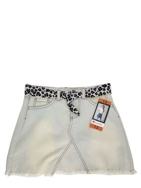 Tractr Jean Mini Skirt Skort Girls Size 12 Distressed Faded Leopard Belt New NWT